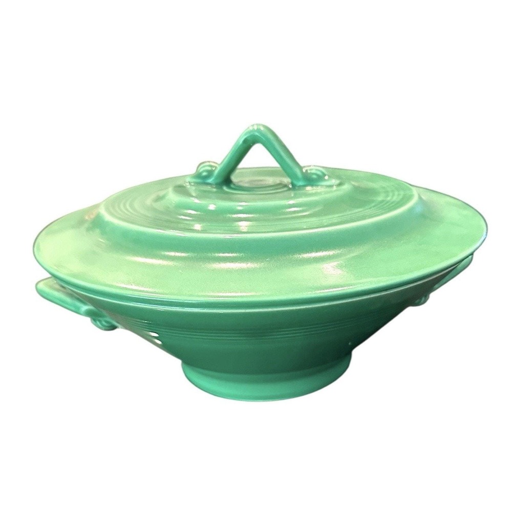 Vintage Homer Laughlin HARLEQUIN Green Covered Casserole Dish with Lid EUC